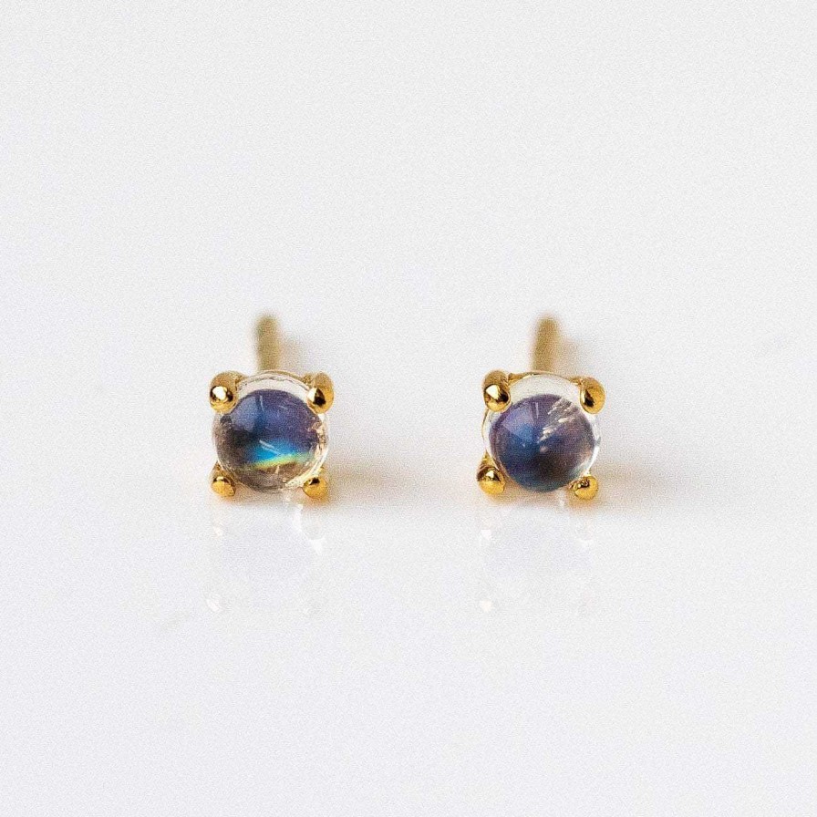 Local Eclectic Solid Gold Moonstone Studs