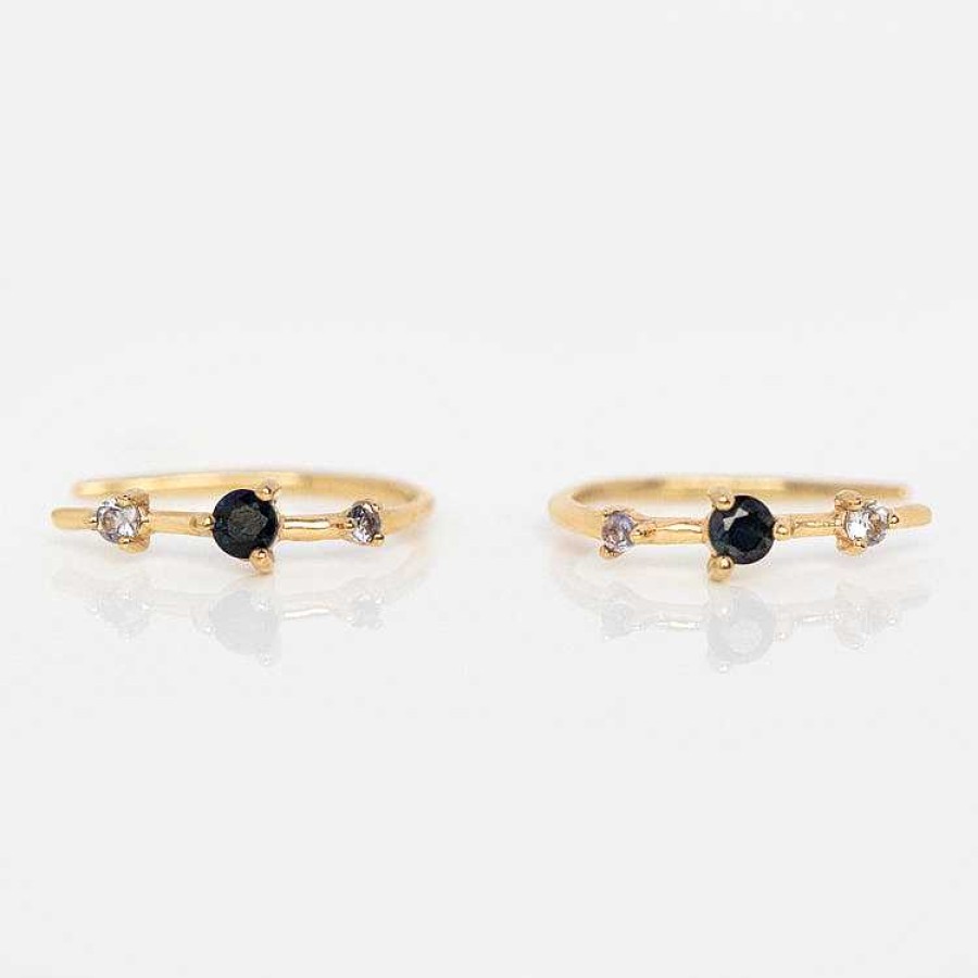 Local Eclectic Solid Gold September Capsule Blue Sapphire Open Huggie Earrings