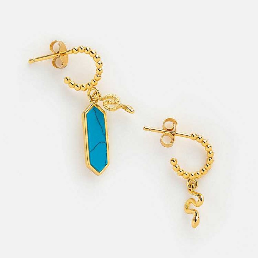 Local Eclectic Awaken Asymmetrical Turquoise Snake Earrings