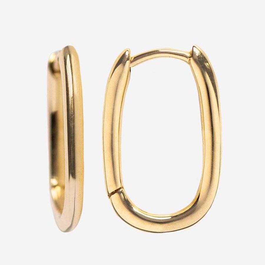 Local Eclectic Solid Gold Simple Oblong Hoops