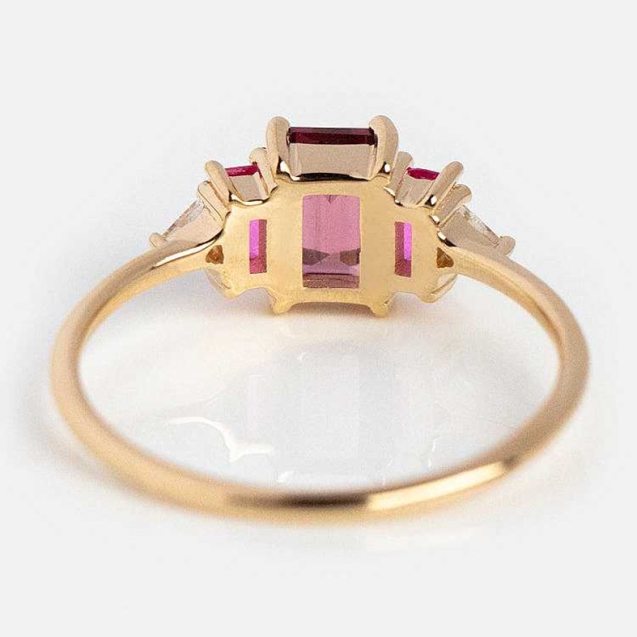 Local Eclectic 14Kt Gold Rhodolite Garnet And Topaz Cascading Love Ring