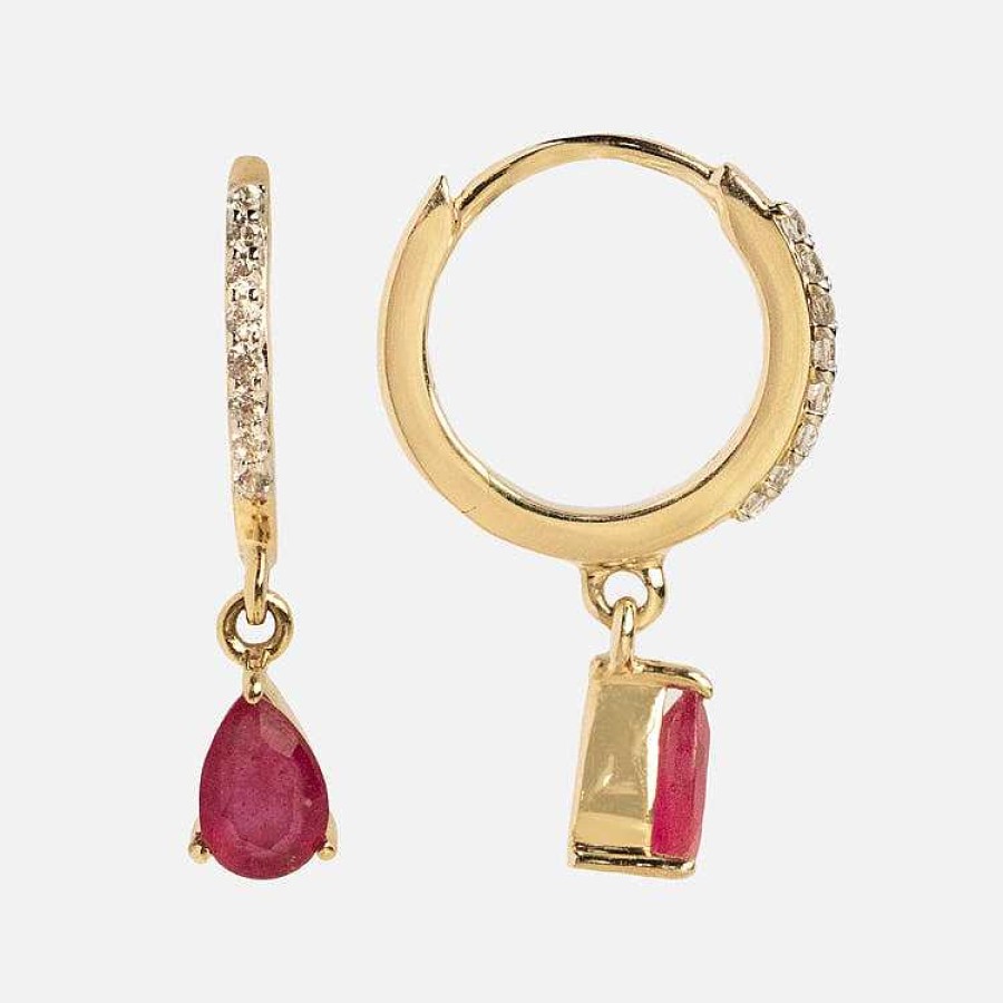 Local Eclectic Solid Gold July Capsule Ruby Charm Huggie Hoops