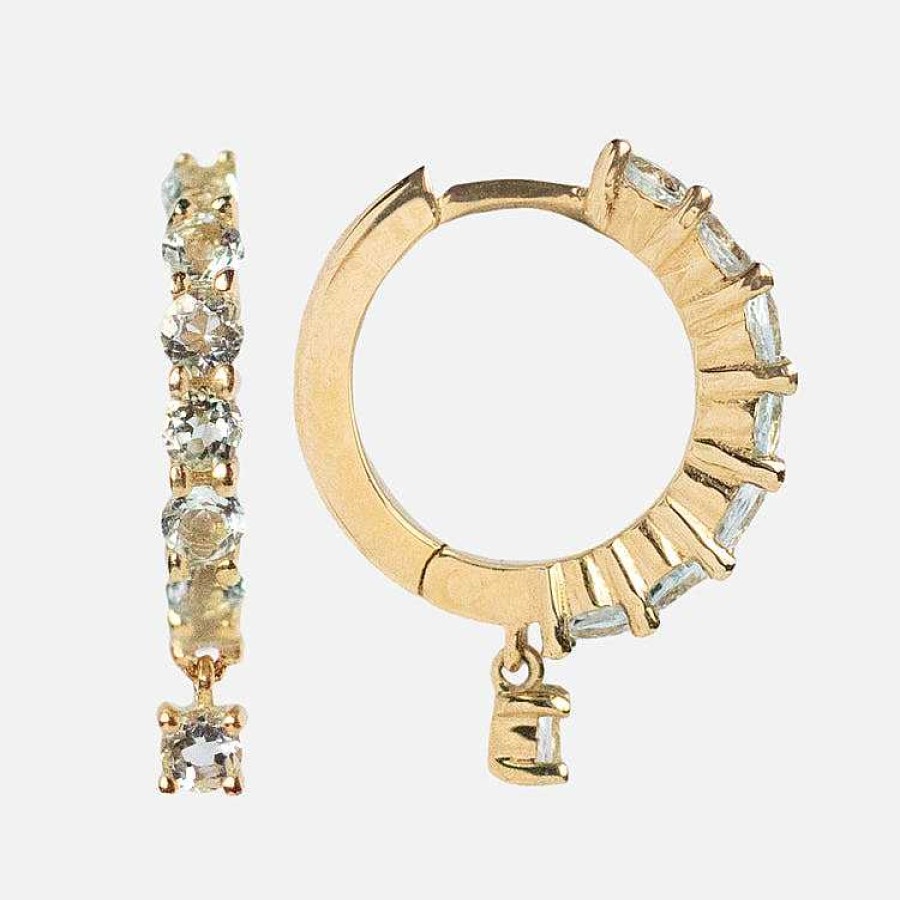 Local Eclectic Solid Gold March Capsule Aquamarine Charm Huggie Hoops