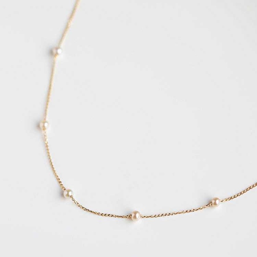 Local Eclectic Solid Gold Delicate Pearl Chain Necklace