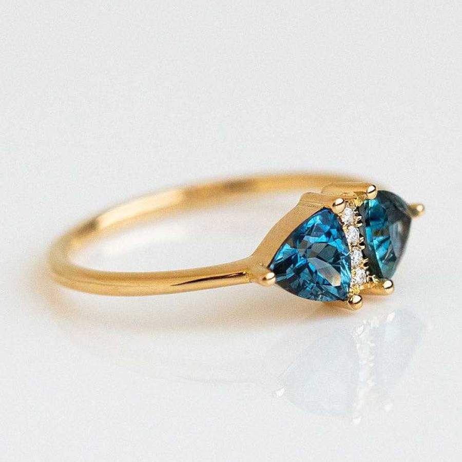 Local Eclectic Vintage Style Engagement Ring With Teal Sapphire Trillions