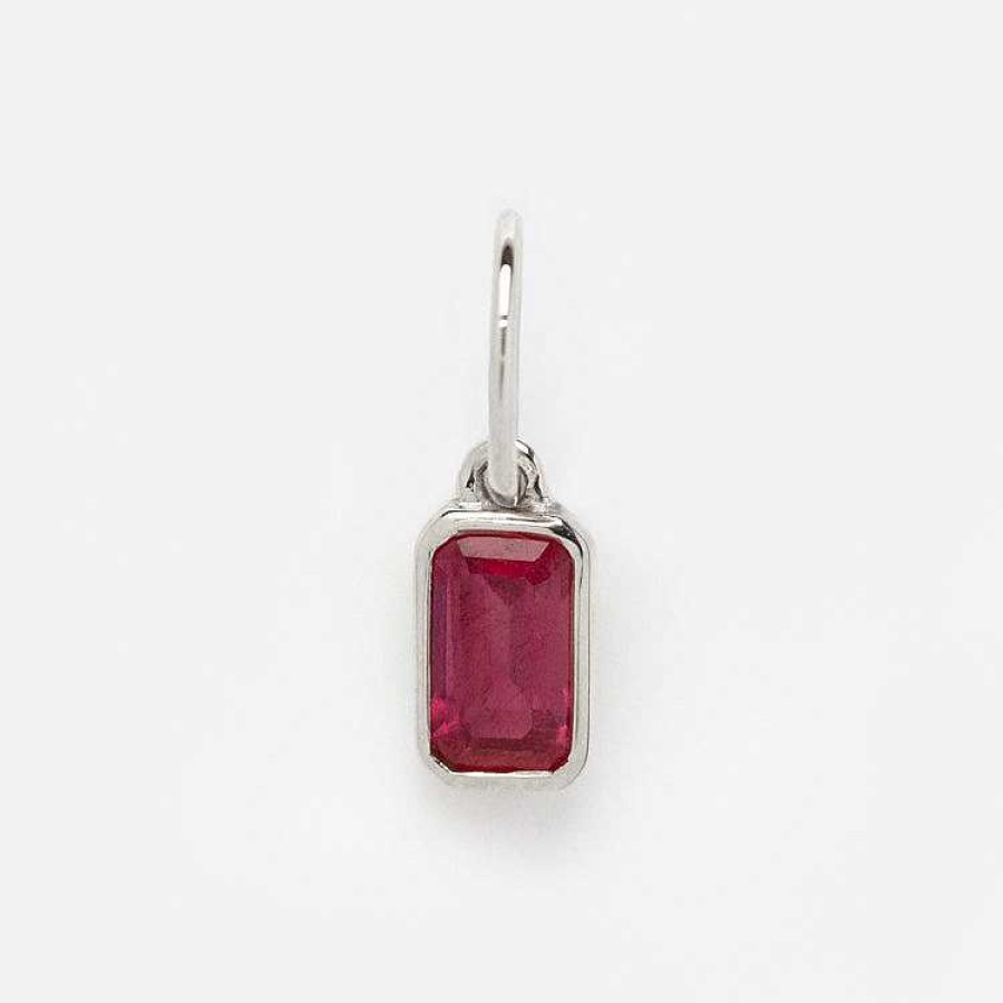 Local Eclectic Solid Gold Birthstone Baguette Charm In White Gold