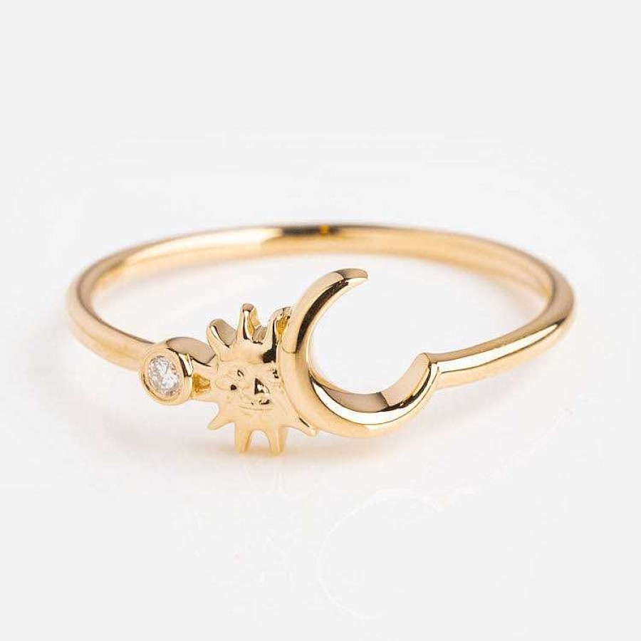 Local Eclectic 9Kt Gold Diamond Sun Moon And Star Ring