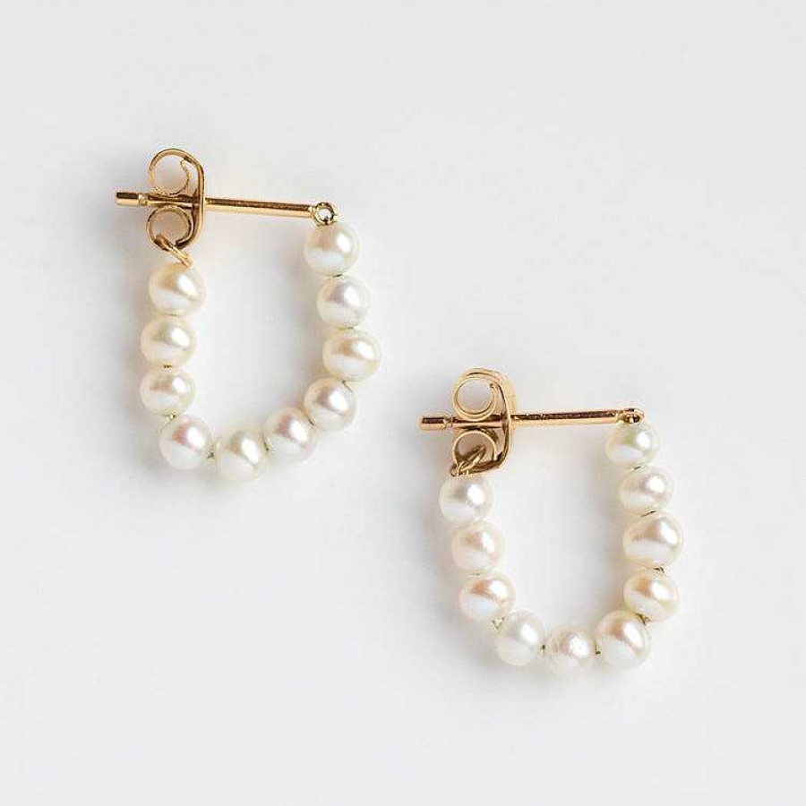 Local Eclectic Solid Gold Pearl Strand Hoops