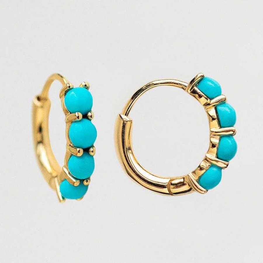 Local Eclectic Solid Gold Turquoise Huggie Hoops