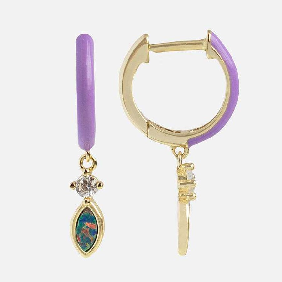 Local Eclectic Limited Edition 10Th Birthday Enamel Opal Huggie Earrings In Lavender