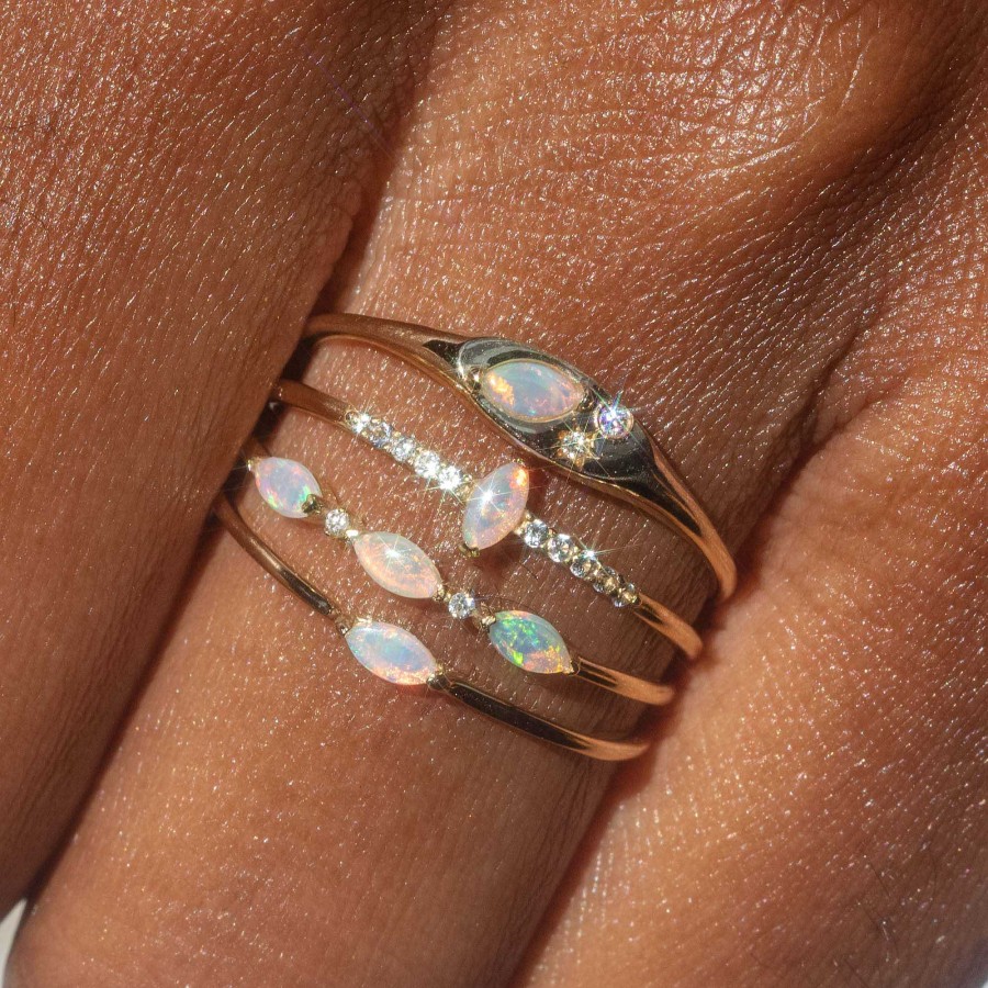 Local Eclectic Solid Gold Triple Opal And Diamond Band