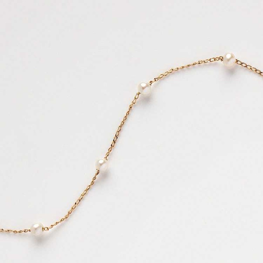 Local Eclectic Solid Gold Simple Pearl Chain Bracelet