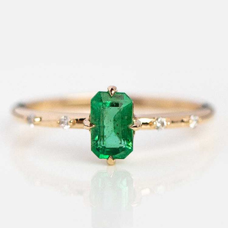 Local Eclectic 14K Aurora Emerald And Diamond Ring