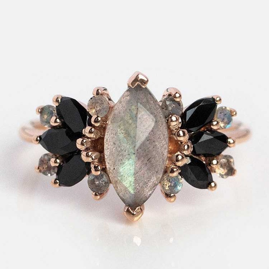 Local Eclectic Labradorite And Black Spinel Midnight Crossings Ring