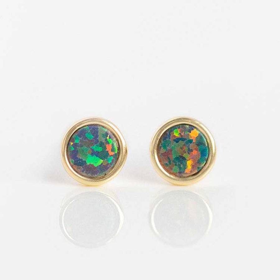 Local Eclectic Round Black Opal Stud Earrings