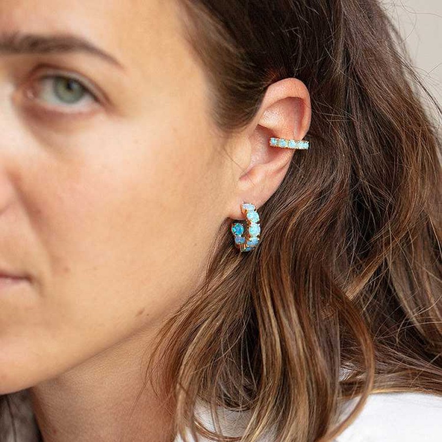 Local Eclectic Oh She Fancy Blue Opal Huggie Hoop Earrings