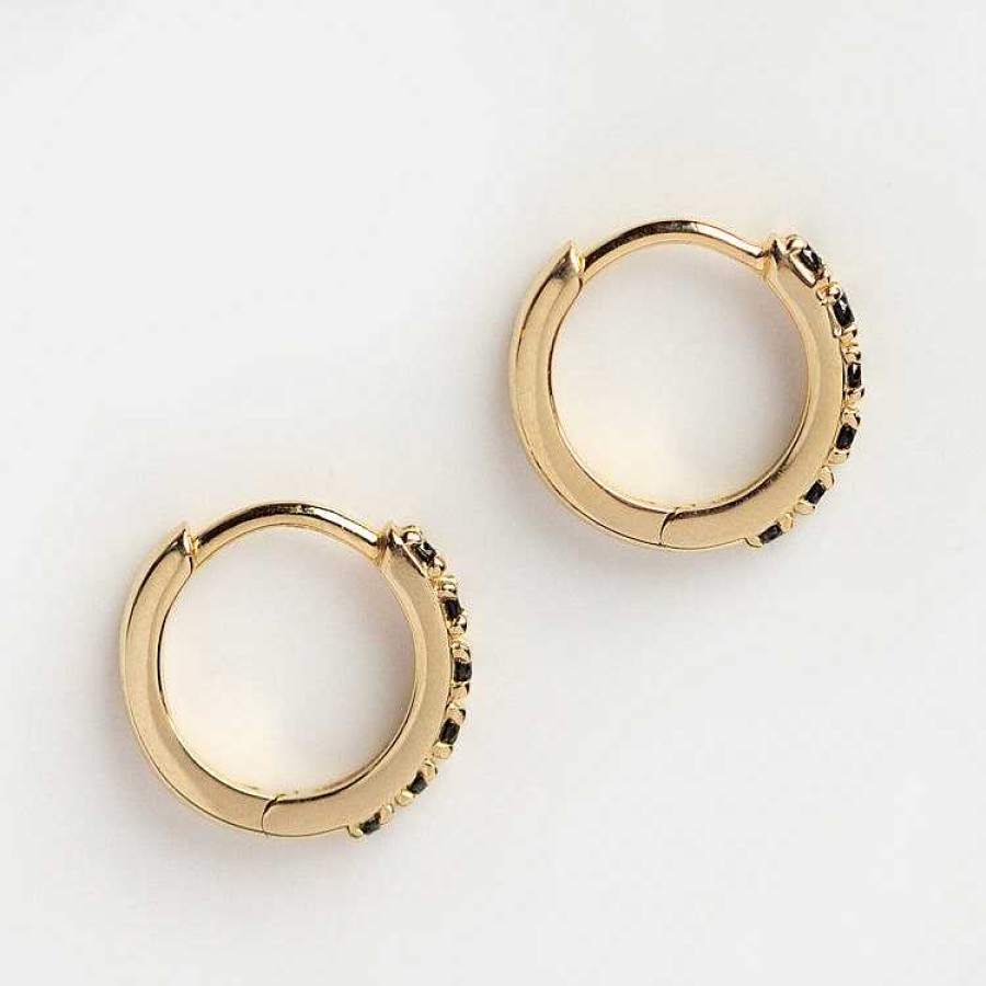 Local Eclectic Solid Gold Black Diamond Huggie Hoops