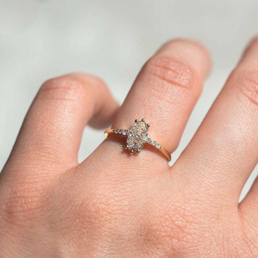 Local Eclectic Two Stone Engagement Ring With Half Moon Cut Diamonds