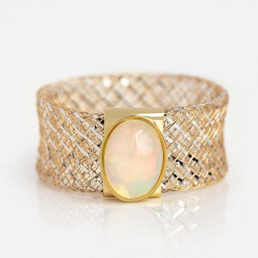 Local Eclectic Solid Gold Mesh Gemstone Ring