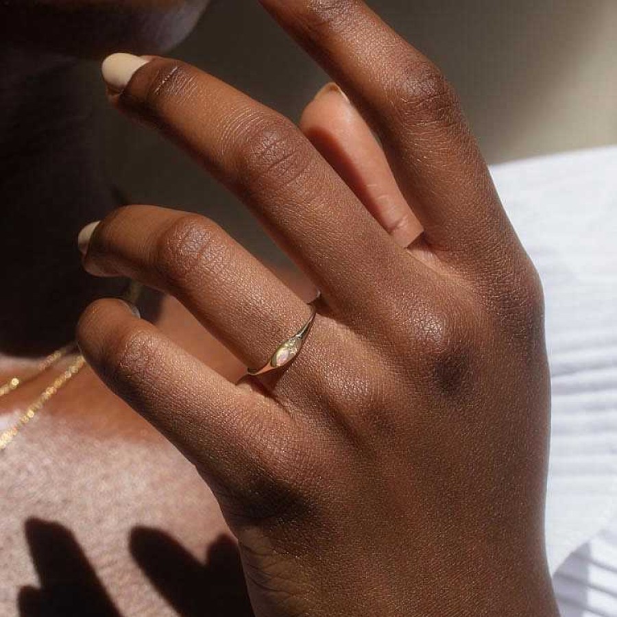 Local Eclectic Solid Gold Opal And Diamond Signet Ring