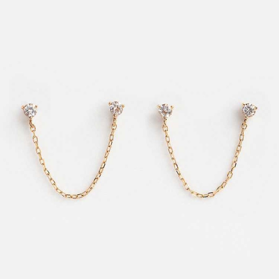 Local Eclectic Solid Gold Double Piercing Chain Earrings