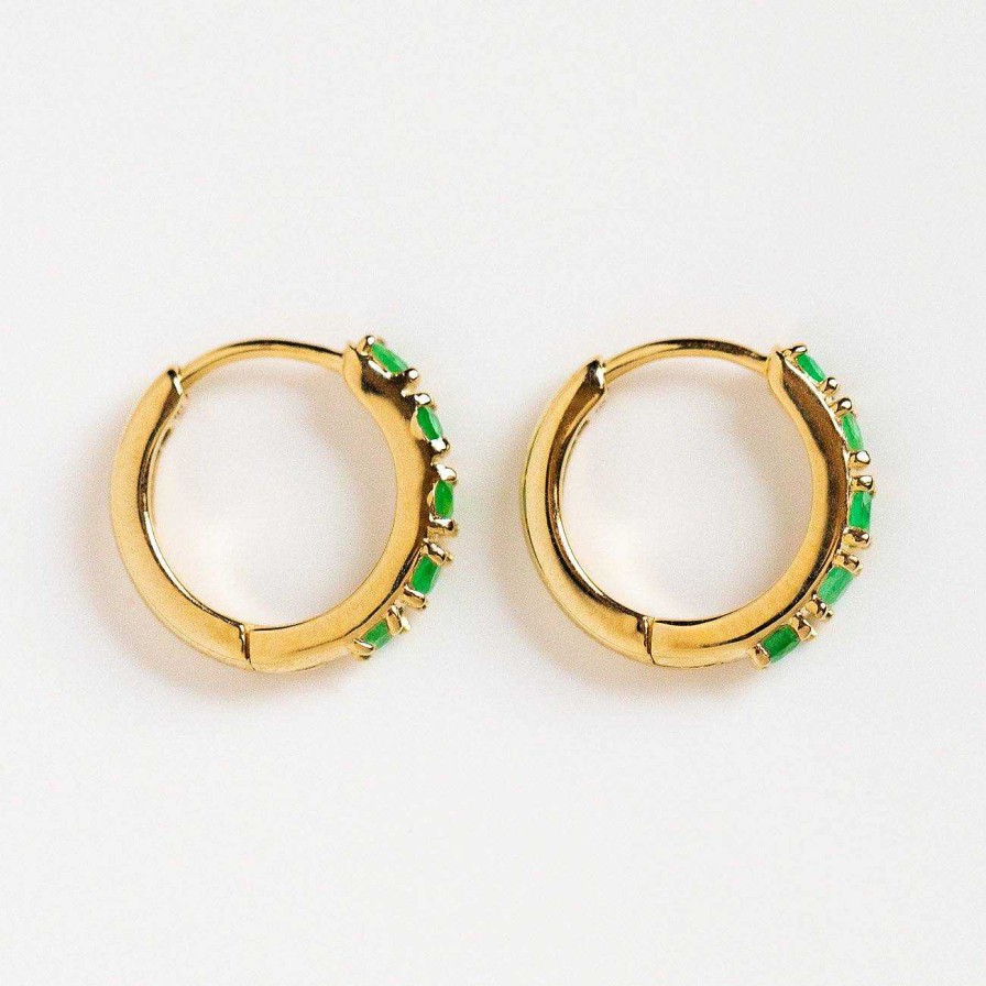 Local Eclectic Solid Gold Emerald Huggie Hoops