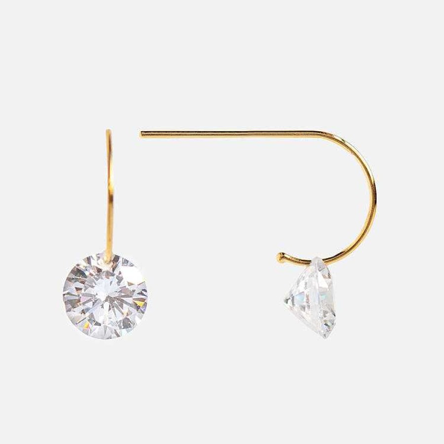 Local Eclectic Floating Solitaire Cz Huggie Earrings